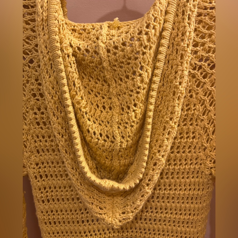 Charlie & Robin Anthropologie Onshore Breeze Open Crochet Cardigan Yellow Medium - Picture 7 of 10